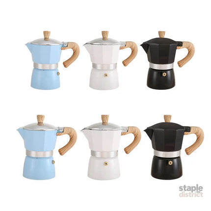 Portable Coffee Maker Wood Grain Handle Outdoor Manual Espresso Machine Camping - Blue-150ml - Appliances > Kitchen
