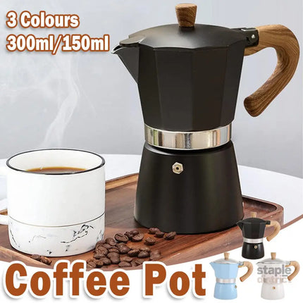 Portable Coffee Maker Wood Grain Handle Outdoor Manual Espresso Machine Camping - Blue-150ml - Appliances > Kitchen