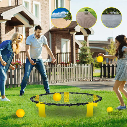 Portable Outdoor Spikeball Roundnet Game Set Team Beach Ball Game Bouncer Toy with Carrying Bag Net and 3 Balls Played