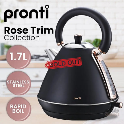 Pronti 1.7L Rose Trim Collection Kettle - Black - Commercial > Commercial Others > Distilling & Brewing