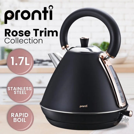 Pronti 1.7L Rose Trim Collection Kettle - Black - Commercial > Commercial Others > Distilling & Brewing