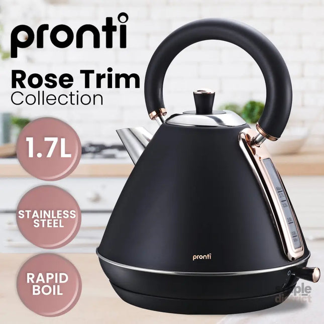 Pronti 1.7L Rose Trim Collection Kettle - Black - Commercial > Commercial Others > Distilling & Brewing