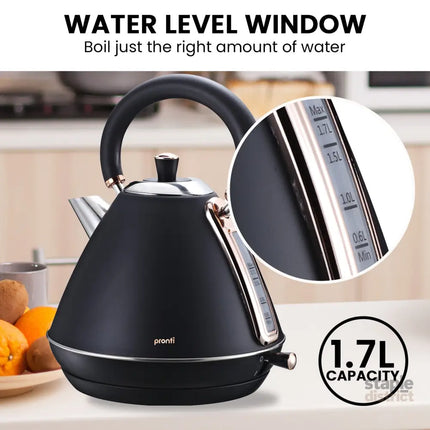 Pronti 1.7L Rose Trim Collection Kettle - Black - Commercial > Commercial Others > Distilling & Brewing