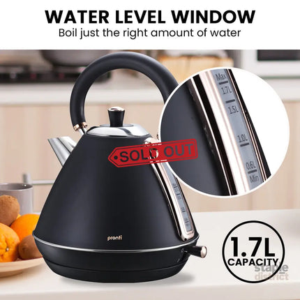 Pronti 1.7L Rose Trim Collection Kettle - Black - Commercial > Commercial Others > Distilling & Brewing