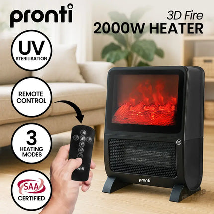 Pronti 2000W 3D Fire PTC Electric Portable Room Heater - Appliances > Heaters > Electric Heaters