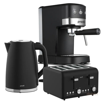 Pronti Breakfast Set with 1.25L Coffee Machine Silver Noir Toaster & Kettle - Appliances > Kitchen Appliances > Kettles