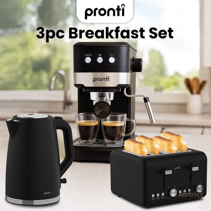 Pronti Breakfast Set with 1.25L Coffee Machine Silver Noir Toaster & Kettle - Appliances > Kitchen Appliances > Kettles