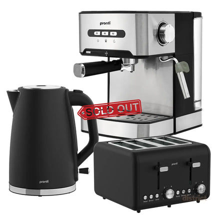 Pronti Breakfast Set with 1.6L Coffee Machine Silver Noir Toaster & Kettle - Appliances > Kitchen Appliances > Kettles
