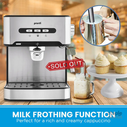 Pronti Breakfast Set with 1.6L Coffee Machine Silver Noir Toaster & Kettle - Appliances > Kitchen Appliances > Kettles