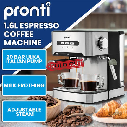 Pronti Breakfast Set with 1.6L Coffee Machine Silver Noir Toaster & Kettle - Appliances > Kitchen Appliances > Kettles