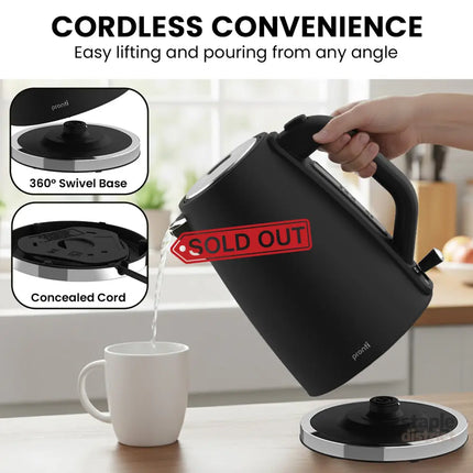 Pronti Breakfast Set with 1.6L Coffee Machine Silver Noir Toaster & Kettle - Appliances > Kitchen Appliances > Kettles