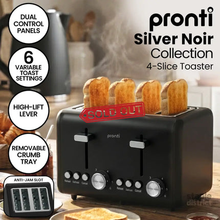 Pronti Breakfast Set with 1.6L Coffee Machine Silver Noir Toaster & Kettle - Appliances > Kitchen Appliances > Kettles
