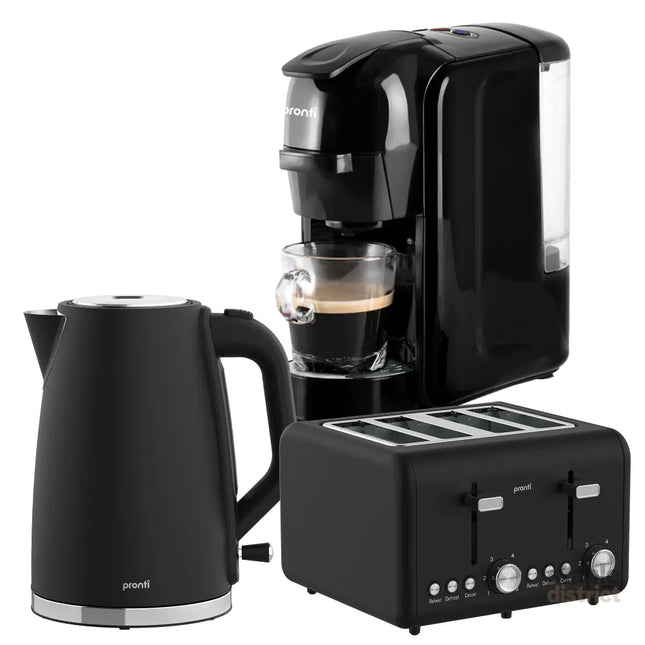 Pronti Breakfast Set with HomeMaid Coffee Machine Silver Noir Toaster & Kettle - Appliances > Kitchen Appliances >
