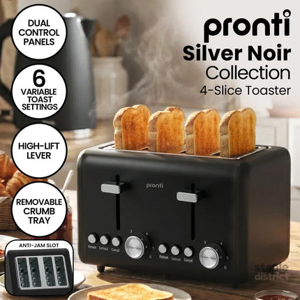 Pronti Breakfast Set with HomeMaid Coffee Machine Silver Noir Toaster & Kettle - Appliances > Kitchen Appliances >