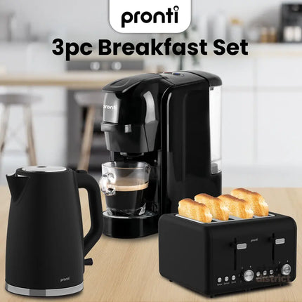 Pronti Breakfast Set with HomeMaid Coffee Machine Silver Noir Toaster & Kettle - Appliances > Kitchen Appliances >