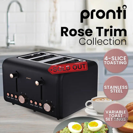 Pronti Breakfast Set with Rose Gold Kettle & Toaster with 1.2L Espresso Machine - Black - Appliances > Kitchen