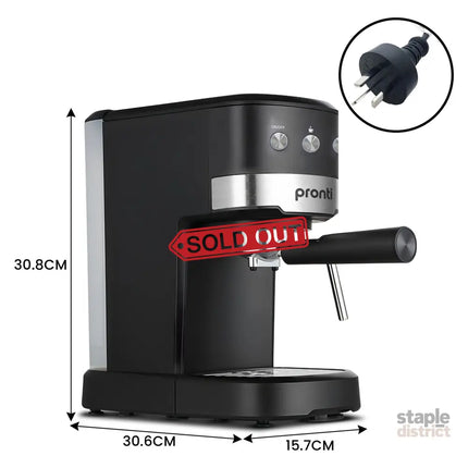 Pronti Breakfast Set with Rose Gold Kettle & Toaster with 1.2L Espresso Machine - Black - Appliances > Kitchen