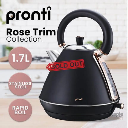 Pronti Breakfast Set with Rose Gold Kettle & Toaster with 1.2L Espresso Machine - Black - Appliances > Kitchen