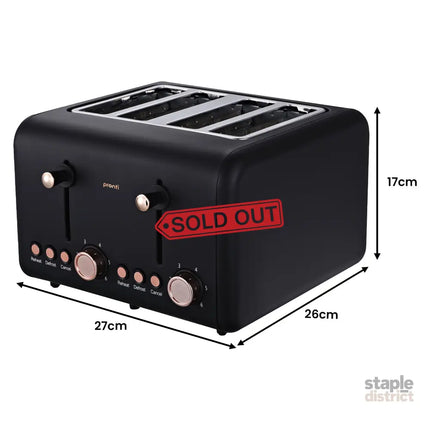 Pronti Breakfast Set with Rose Gold Kettle & Toaster with 1.2L Espresso Machine - Black - Appliances > Kitchen