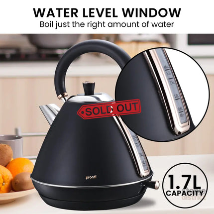 Pronti Breakfast Set with Rose Gold Kettle & Toaster with 1.2L Espresso Machine - Black - Appliances > Kitchen