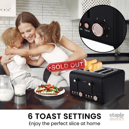 Pronti Breakfast Set with Rose Gold Kettle & Toaster with 1.2L Espresso Machine - Black - Appliances > Kitchen