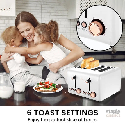 Pronti Breakfast Set with Rose Gold Kettle & Toaster with 1.2L Espresso Machine - White - Appliances > Kitchen