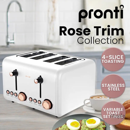 Pronti Breakfast Set with Rose Gold Kettle & Toaster with 1.2L Espresso Machine - White - Appliances > Kitchen