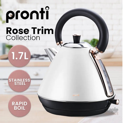 Pronti Breakfast Set with Rose Gold Kettle & Toaster with 1.2L Espresso Machine - White - Appliances > Kitchen