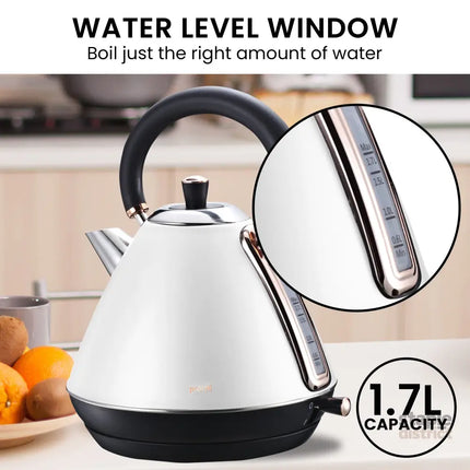 Pronti Breakfast Set with Rose Gold Kettle & Toaster with 1.2L Espresso Machine - White - Appliances > Kitchen
