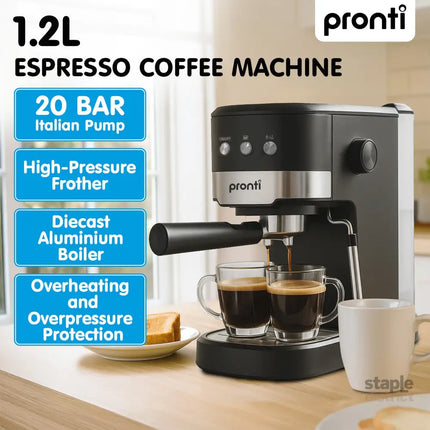 Pronti Breakfast Set with Rose Gold Kettle & Toaster with 1.2L Espresso Machine - White - Appliances > Kitchen