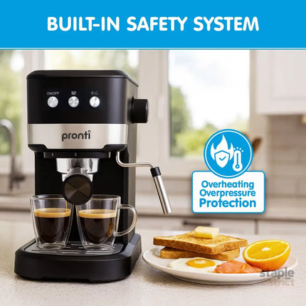 Pronti CM-850D Coffee Machine 20 Bar Espresso Maker with Milk Frother and 1.25L Tank - Appliances > Kitchen Appliances