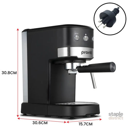 Pronti CM-850D Coffee Machine 20 Bar Espresso Maker with Milk Frother and 1.25L Tank - Appliances > Kitchen Appliances