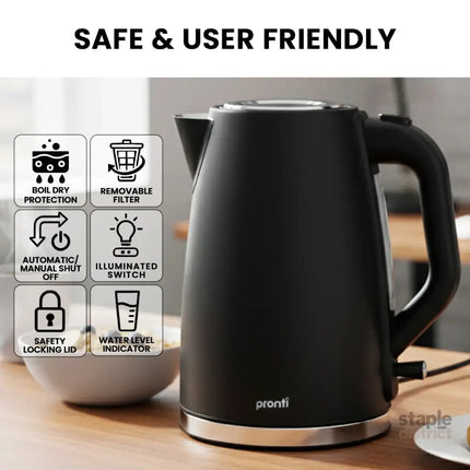Pronti Silver Noir Collection 1.7L Electric Kettle - Appliances > Kitchen Appliances > Kettles