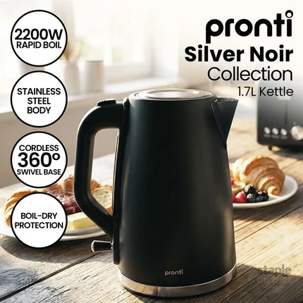 Pronti Silver Noir Collection 4 Slice Toaster and Kettle Bundle - Appliances > Kitchen Appliances > Kettles