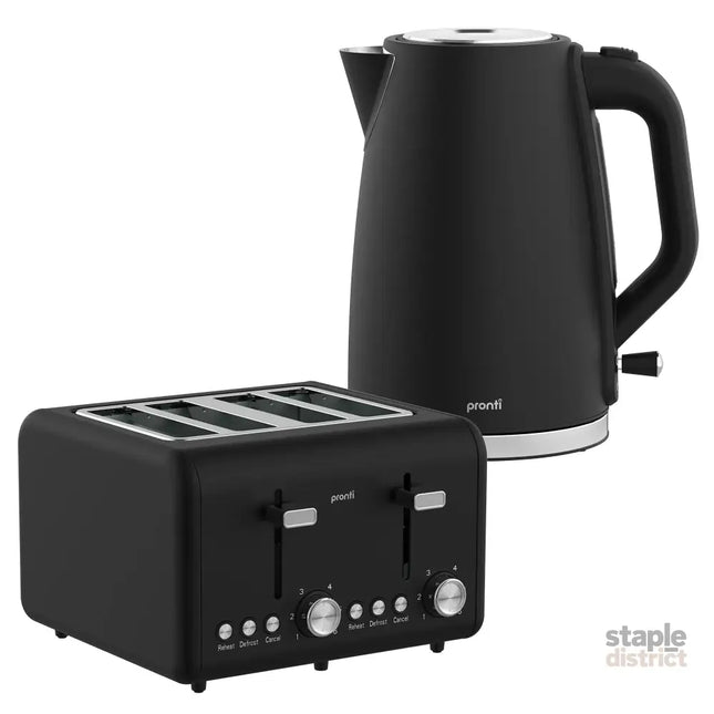Pronti Silver Noir Collection 4 Slice Toaster and Kettle Bundle - Appliances > Kitchen Appliances > Kettles