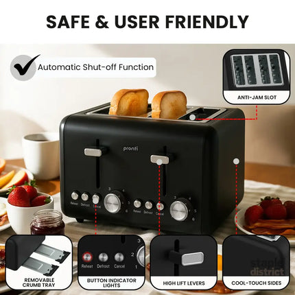 Pronti Silver Noir Collection 4 Slice Toaster and Kettle Bundle - Appliances > Kitchen Appliances > Kettles