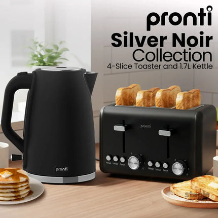 Pronti Silver Noir Collection 4 Slice Toaster and Kettle Bundle - Appliances > Kitchen Appliances > Kettles