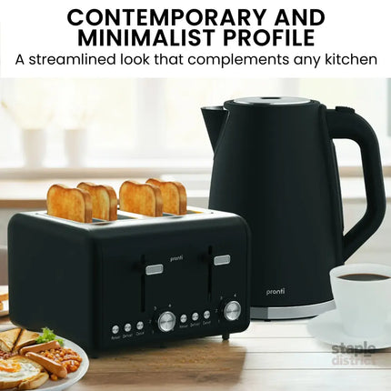 Pronti Silver Noir Collection 4 Slice Toaster and Kettle Bundle - Appliances > Kitchen Appliances > Kettles