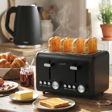 Pronti Silver Noir Collection 4 Slice Toaster with Dual Controls - Appliances > Kitchen Appliances > Toasters & Grills