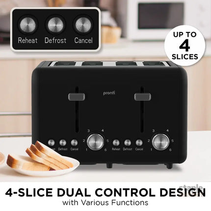 Pronti Silver Noir Collection 4 Slice Toaster with Dual Controls - Appliances > Kitchen Appliances > Toasters & Grills