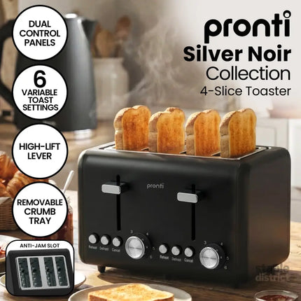 Pronti Silver Noir Collection 4 Slice Toaster with Dual Controls - Appliances > Kitchen Appliances > Toasters & Grills