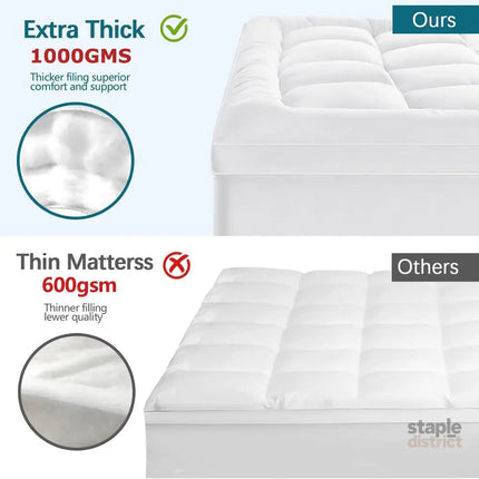 1000GSM Mattress Topper Viscose Derived from Bamboo Thick Pillowtop Fitted Mattress Cover with 45cm Deep Skirt