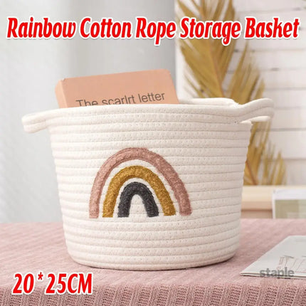 Rainbow Cotton Rope Storage Basket Handheld Desktop Organizer Large Basket - Baby & Kids > Kid’s Furniture > Toy Boxes