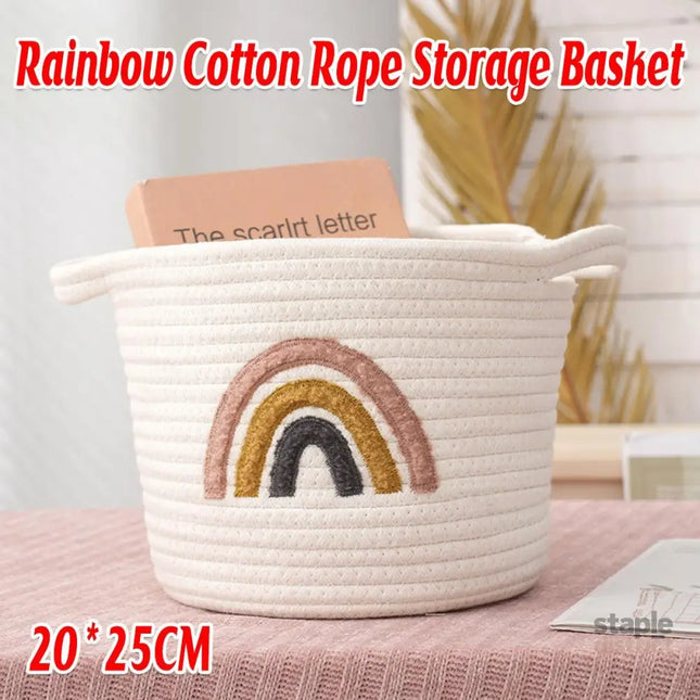 Rainbow Cotton Rope Storage Basket Handheld Desktop Organizer Large Basket - Baby & Kids > Kid’s Furniture > Toy Boxes