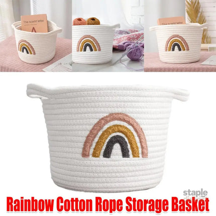 Rainbow Cotton Rope Storage Basket Handheld Desktop Organizer Large Basket - Baby & Kids > Kid’s Furniture > Toy Boxes