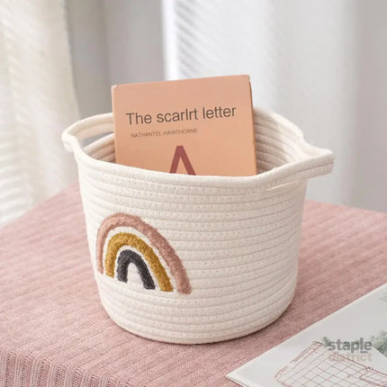 Rainbow Cotton Rope Storage Basket Handheld Desktop Organizer Large Basket - Baby & Kids > Kid’s Furniture > Toy Boxes