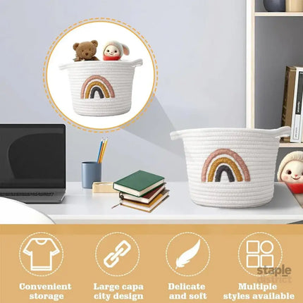 Rainbow Cotton Rope Storage Basket Handheld Desktop Organizer Large Basket - Baby & Kids > Kid’s Furniture > Toy Boxes