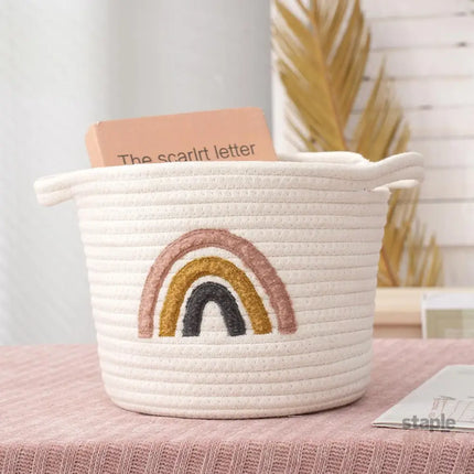 Rainbow Cotton Rope Storage Basket Handheld Desktop Organizer Large Basket - Baby & Kids > Kid’s Furniture > Toy Boxes