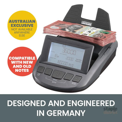 Ratiotec Digital Coin Note Money Counter Currency Scales Australian Notes Portable - Made In Germany - Commercial >