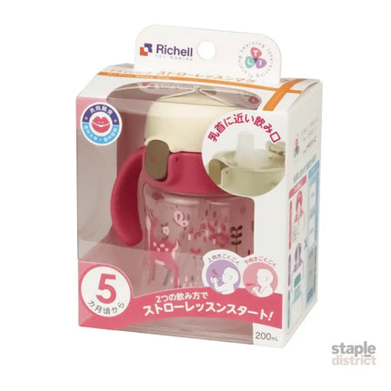 Richell Sippy Cup 200ml Pink Deer-2006733447476940801